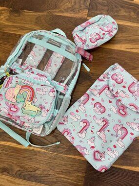 Unicorn Kitty Backpack Set w/ Tablet Laptop Case Lunch Box Accessory Bag NWT